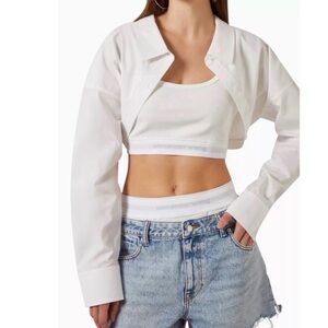 Alexander Wang NWOT Long Sleeve Crop Bolero White Compact Cotton Top Womens M